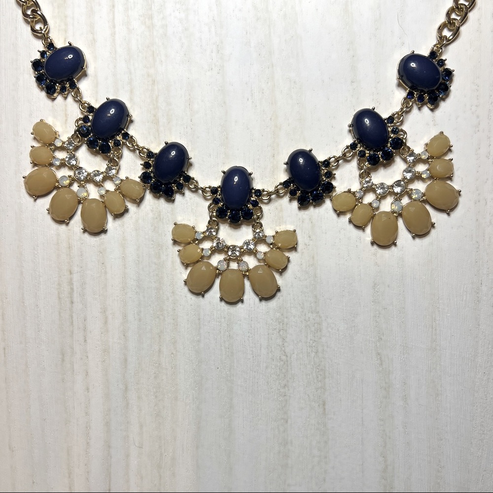 Navy and Cream Jeweled Statement Necklace